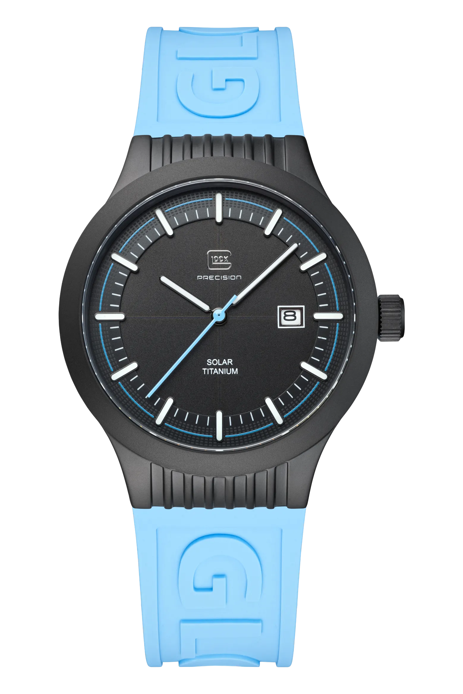 Mid-size Black Titanium Glock Watch with Black Dial and Blue Dial Accents