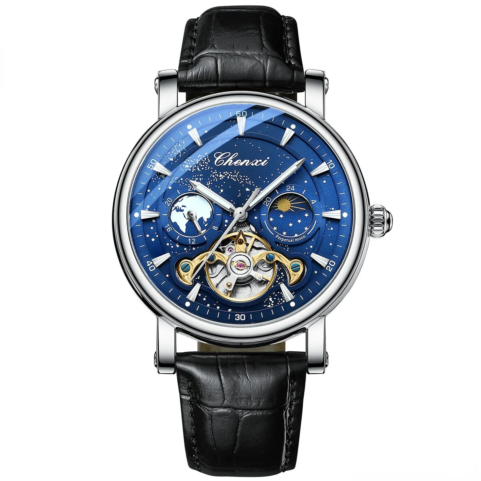 Moon Phase Hollow Flywheel Mechanical Watch Men's Watch Automatic Luminous Belt Watch