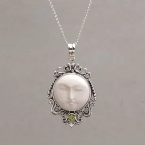 Moonlight Stare Peridot & Silver Bone Pendant Necklace