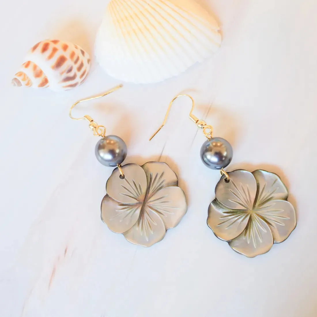 Mother of Pearl Plumeria Drop Earrings