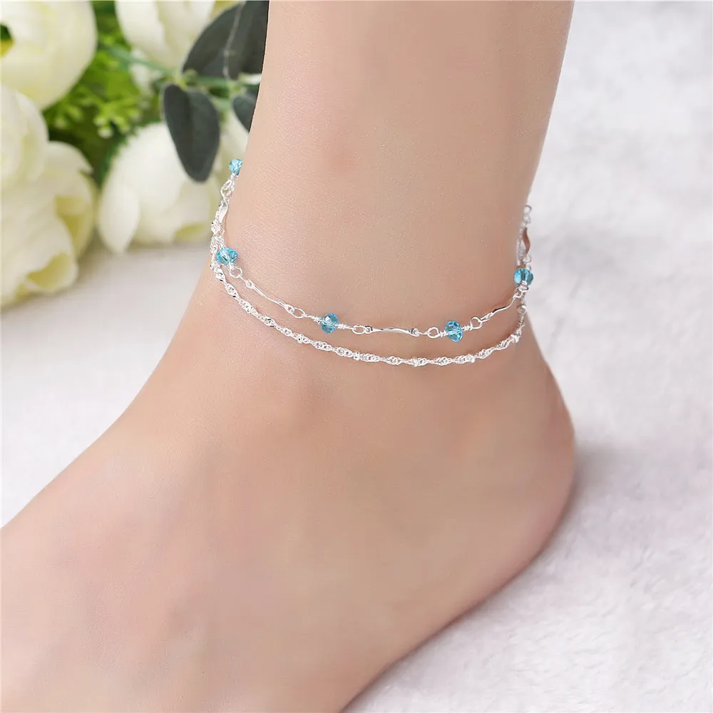 Multi-Layer Women's Silver Anklet