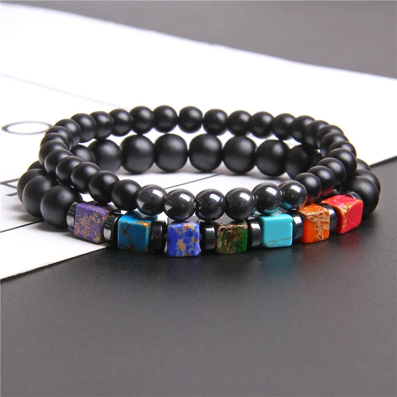 Natural Stone Bead Bracelet Men's Square Emperor Stone Charm Bracelet