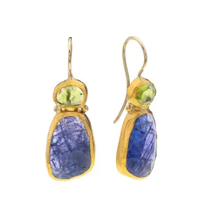 Nava Zahavi Yellow Gold Peridot and Tanzanite Mayven Earrings