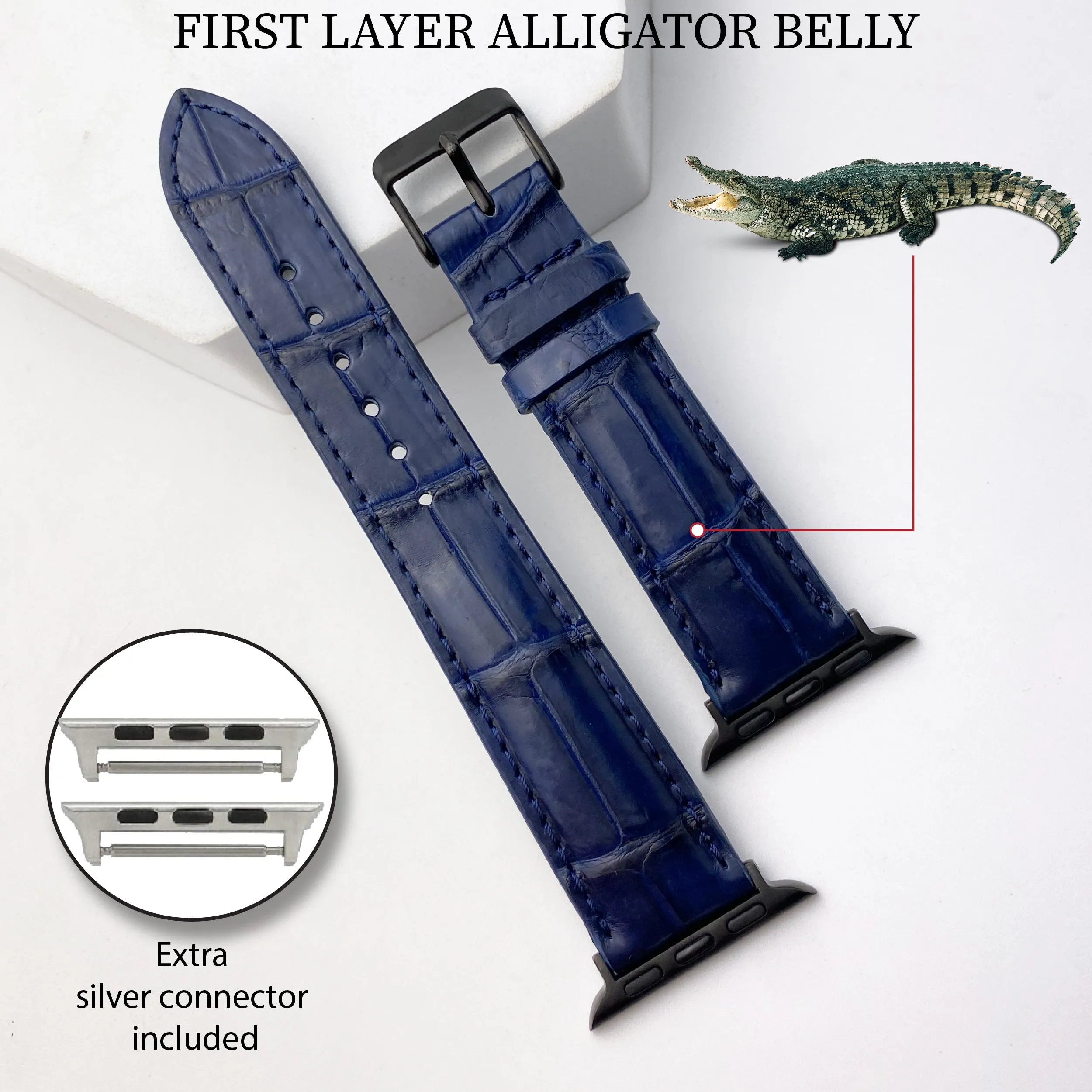 Navy Blue Alligator Leather Strap for Apple Watch Ultra Series 8 7 6 5 4 3 SE | AW-04