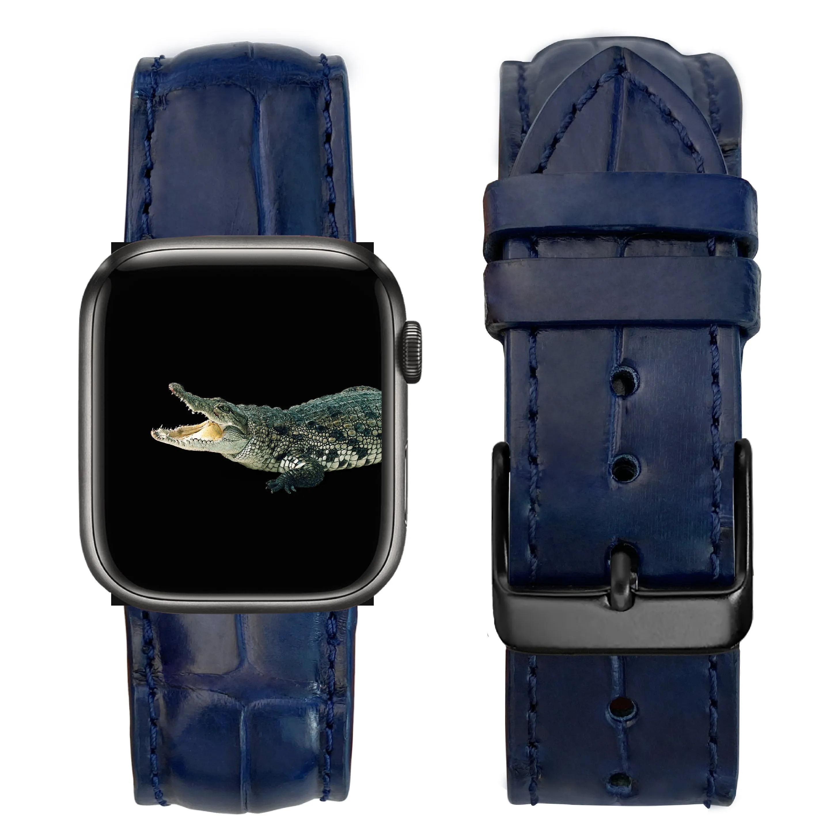 Navy Blue Alligator Leather Strap for Apple Watch Ultra Series 8 7 6 5 4 3 SE | AW-04