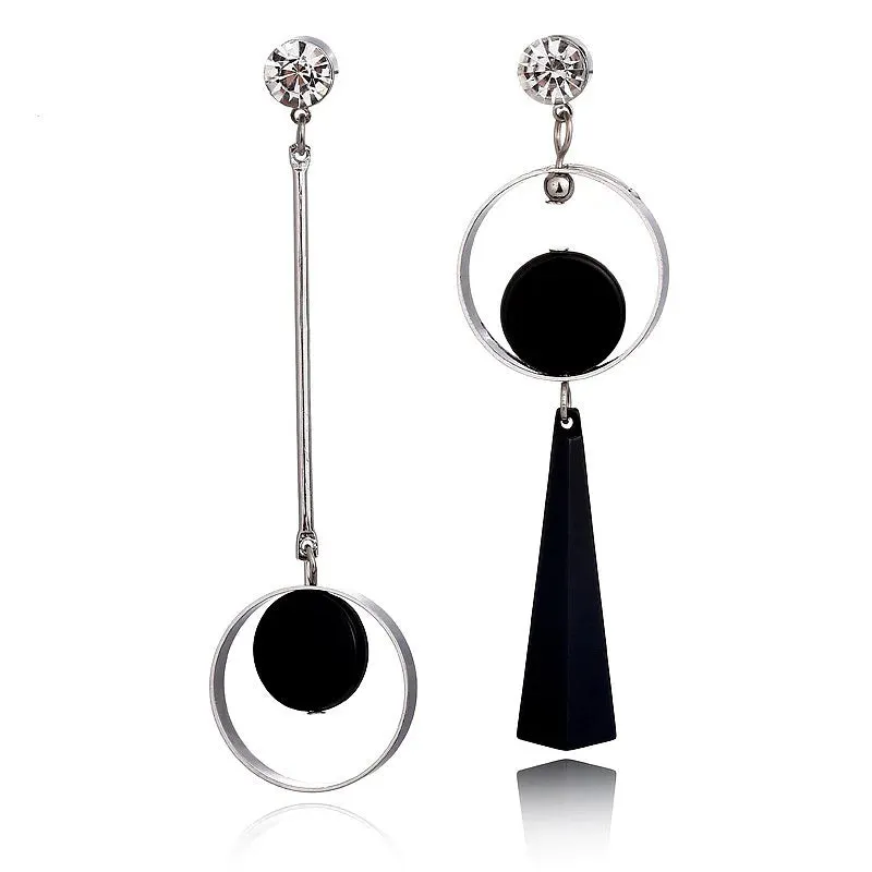 New Asymmetric Women's Black Hanging Earrings Hollow Crystal Drop Earrings Rock Geometric Statement Dangle Earrings aretes