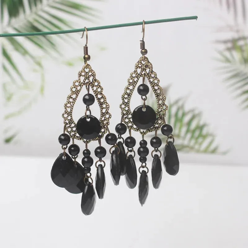 New Asymmetric Women's Black Hanging Earrings Hollow Crystal Drop Earrings Rock Geometric Statement Dangle Earrings aretes