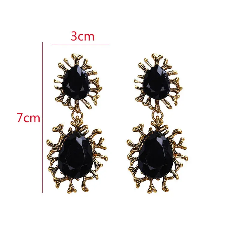 New Asymmetric Women's Black Hanging Earrings Hollow Crystal Drop Earrings Rock Geometric Statement Dangle Earrings aretes