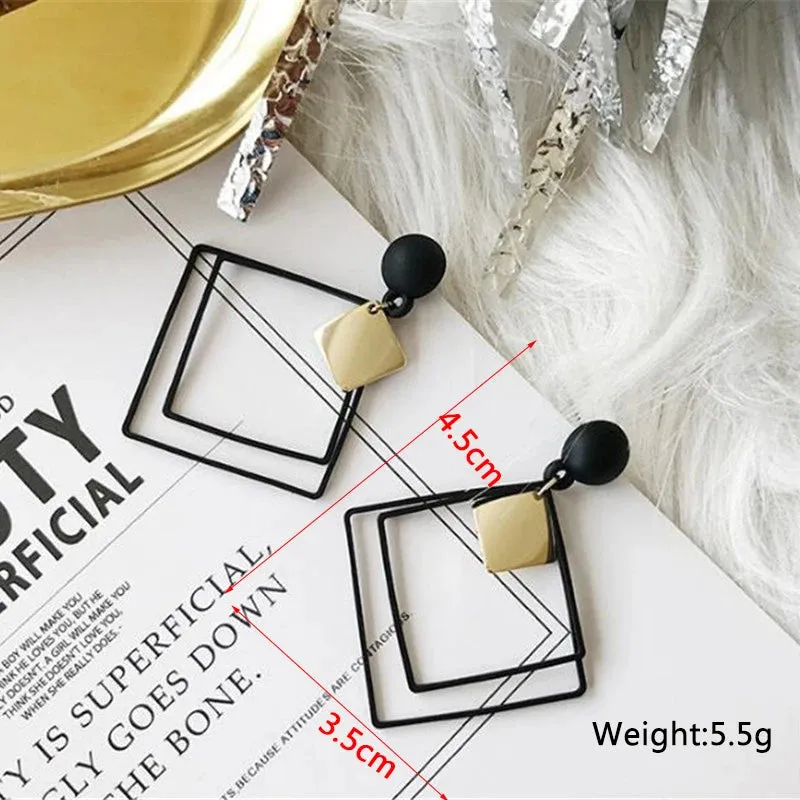 New Asymmetric Women's Black Hanging Earrings Hollow Crystal Drop Earrings Rock Geometric Statement Dangle Earrings aretes