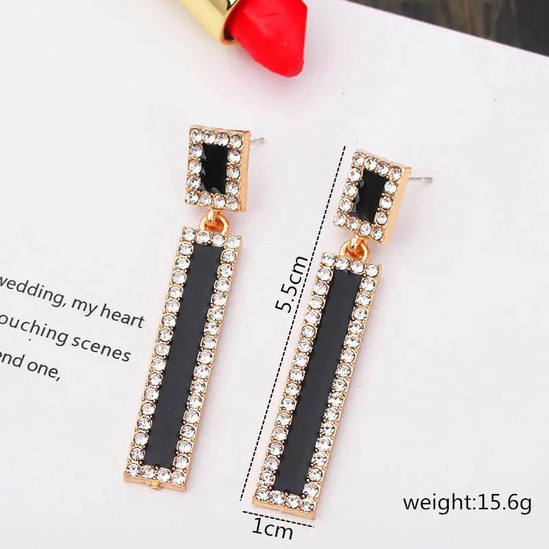 New Asymmetric Women's Black Hanging Earrings Hollow Crystal Drop Earrings Rock Geometric Statement Dangle Earrings aretes