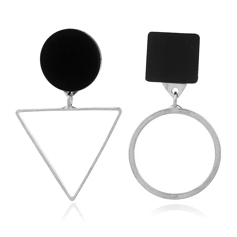 New Asymmetric Women's Black Hanging Earrings Hollow Crystal Drop Earrings Rock Geometric Statement Dangle Earrings aretes