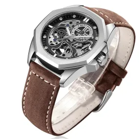 New Hollow Automatic Mens Leather Belt Waterproof Mechanical Watch