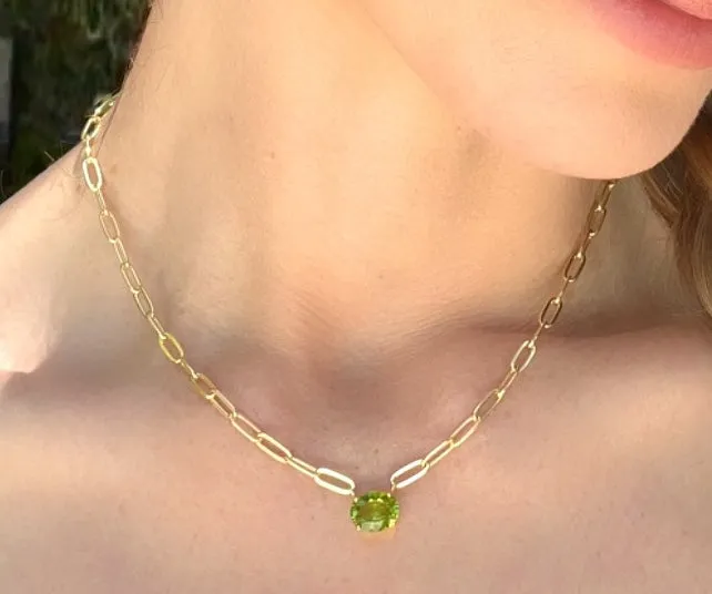 New! Statement Paperclip Gemdrop Necklace - Peridot