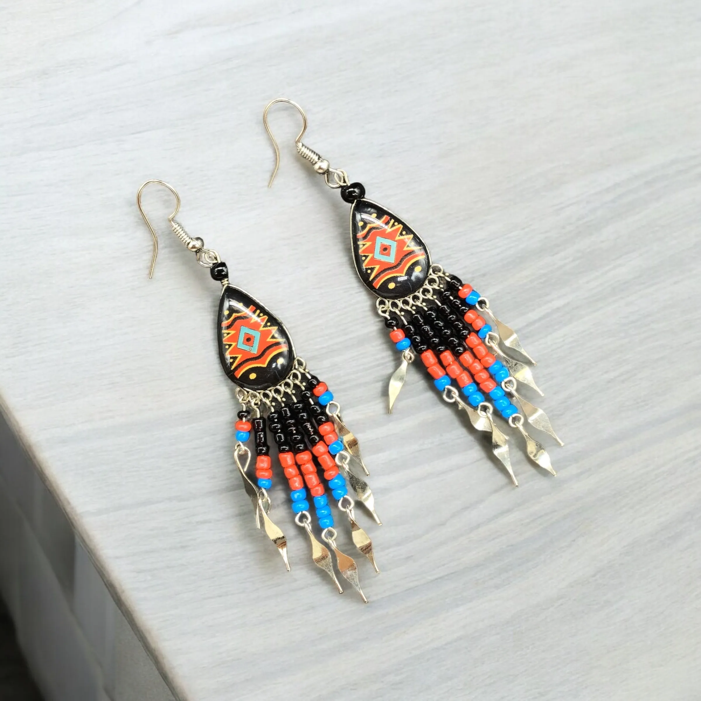 OldTribes™ Small Sized Southwestern Black and Red Teardrop Earrings