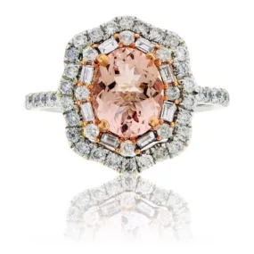 Oval Cut Morganite & Diamond Double Halo Ring