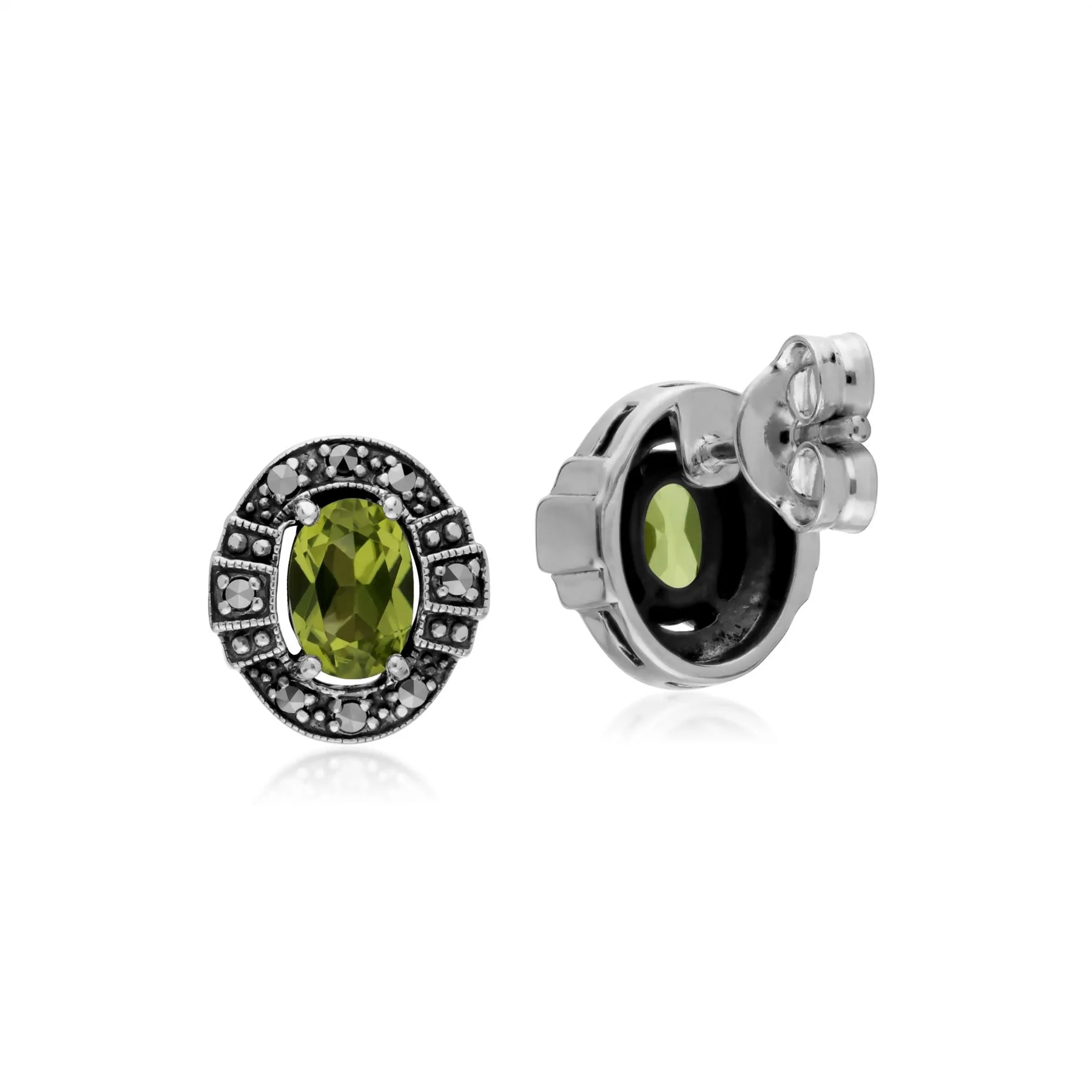 Oval Peridot und Markasit Cluster Ohrstecker in Sterling Silber