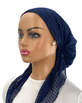 P2390-25 Dark Blue Hairpin Lace Classic Fit Pre-Tied Bandanna