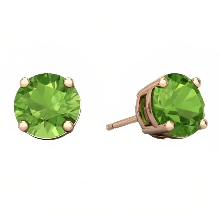 Paris Jewelry 18k Rose Gold 2 Pair Created Peridot 6mm Round & Princess Cut Stud Earrings Plated