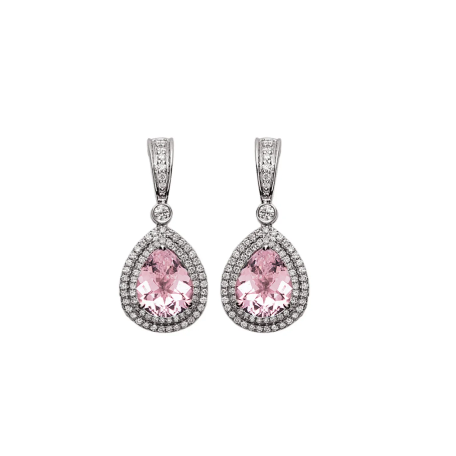 Pastel Diamond Double Halo Pear Drop Earring