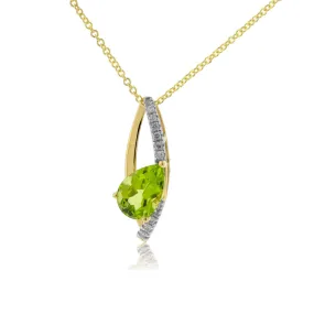 Pear Shaped Peridot and Diamond Drop Pendant