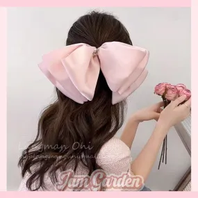 Pearl Satin Big Bow Headdress Spring Clip High-Quality Clip Black Hairpin Hair Accessories