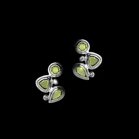 Peridot & Diamond Sterling Post Earrings, Mosaic 3 Stone