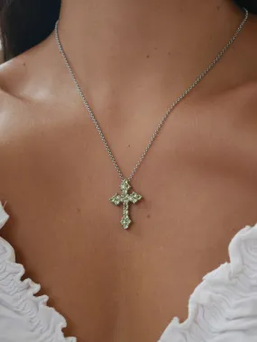 Peridot Cross Pendant Necklace  925 Sterling Silver Natural Peridot Gemstones Hypoallergenic Fine Jewelry KESLEY