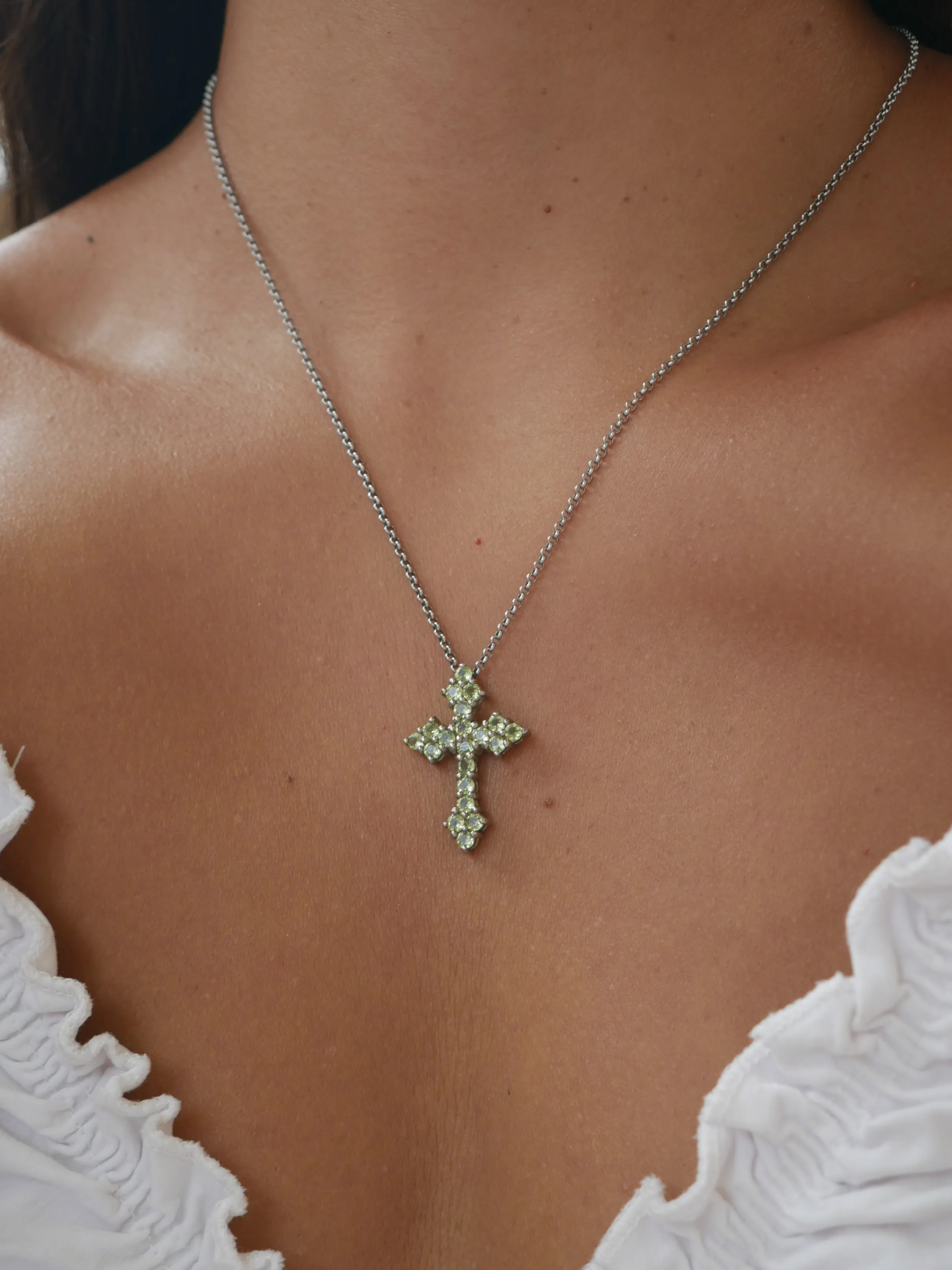 Peridot Cross Pendant Necklace  925 Sterling Silver Natural Peridot Gemstones Hypoallergenic Fine Jewelry KESLEY