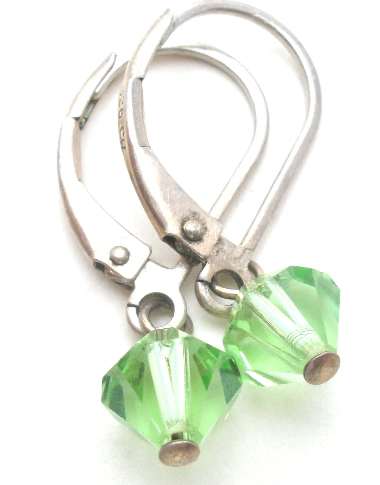 Peridot Crystal Bead Dangle Leverback 925 Earrings