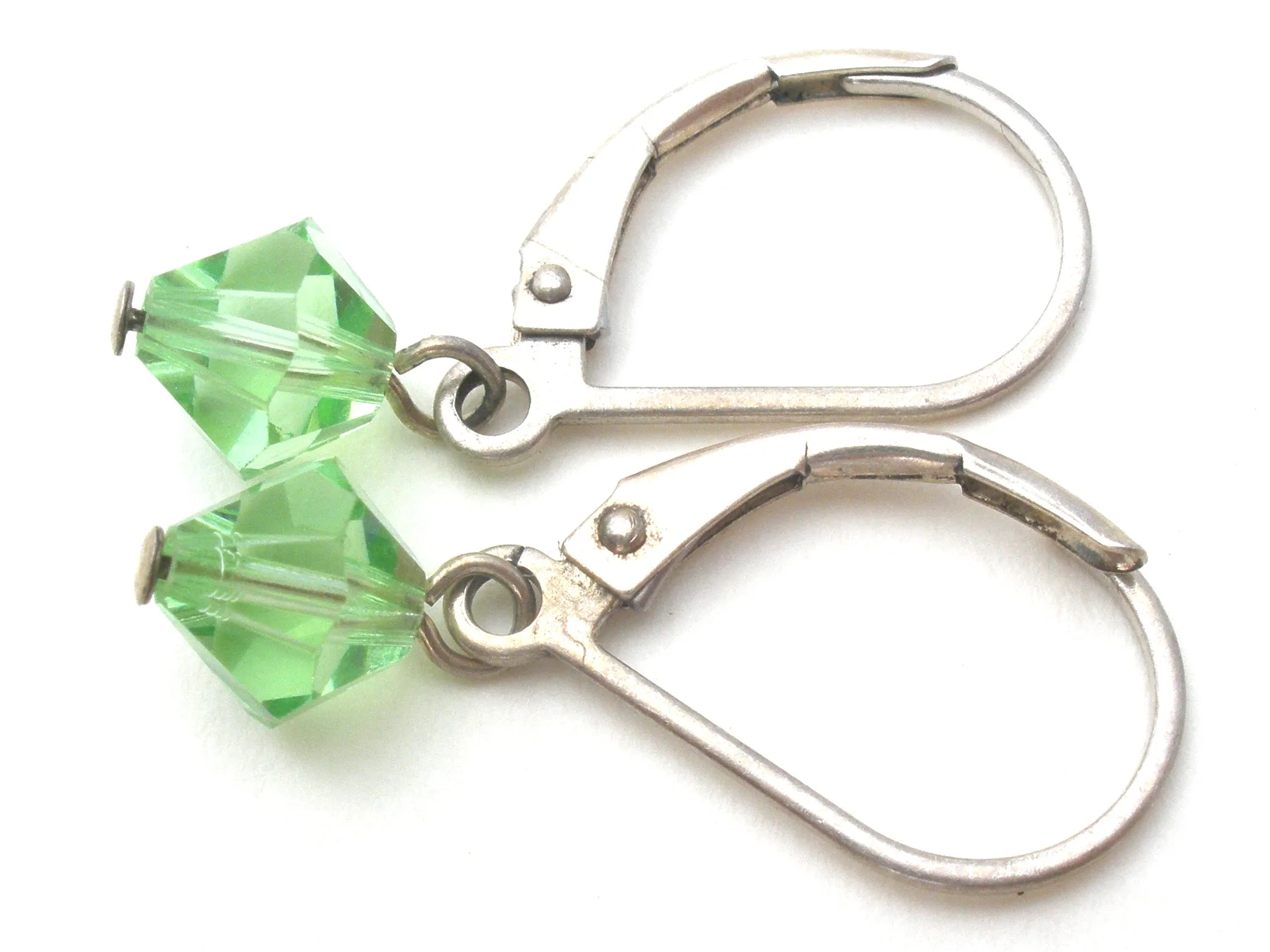 Peridot Crystal Bead Dangle Leverback 925 Earrings