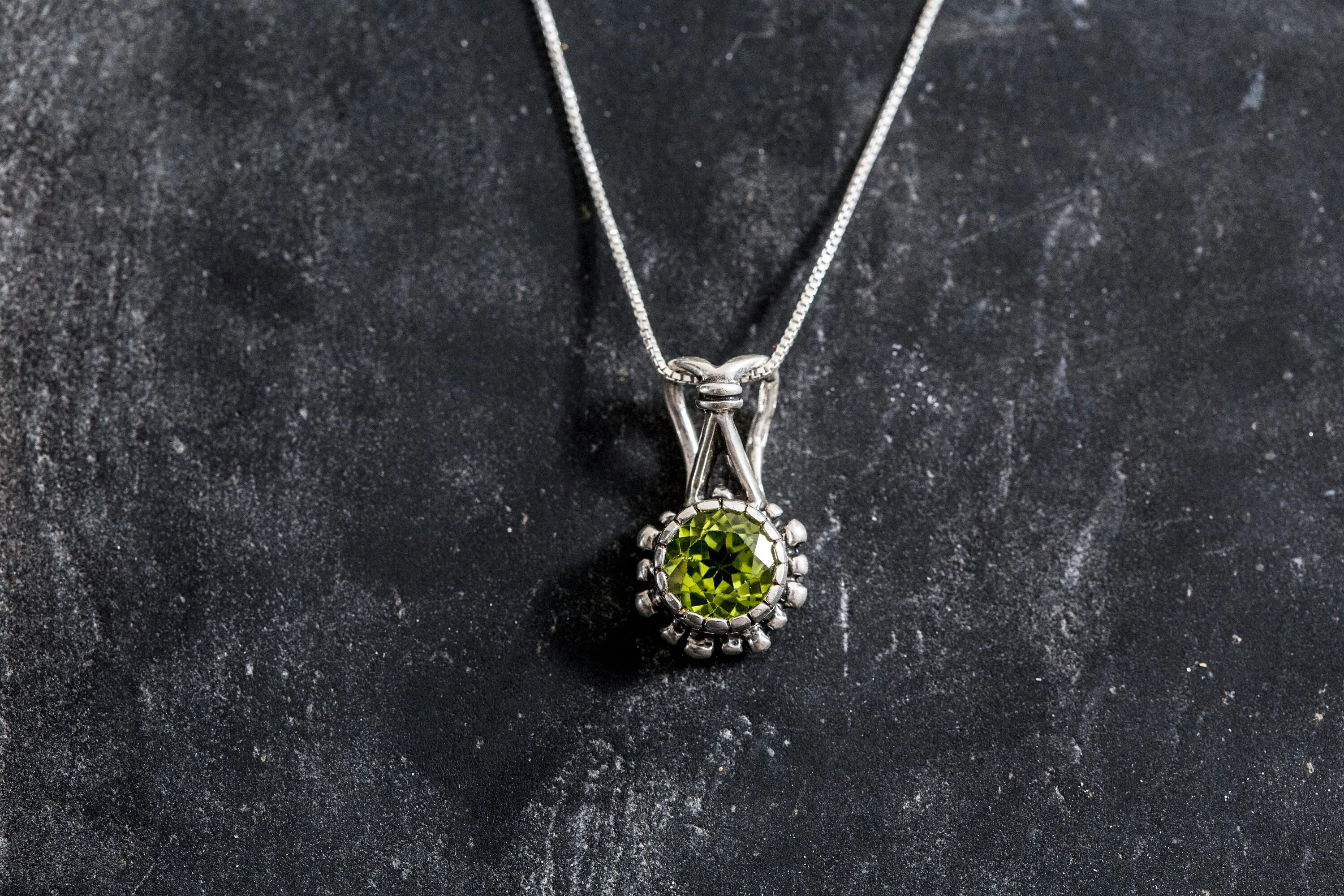 Peridot Necklace - Round Dainty Pendant - Real Peridot Necklace