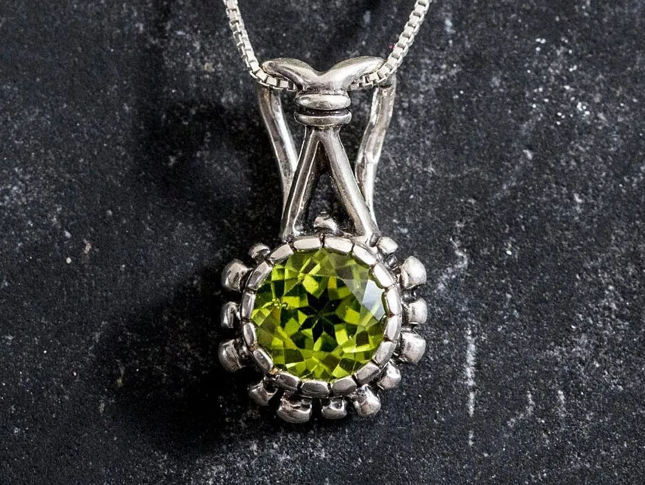 Peridot Necklace - Round Dainty Pendant - Real Peridot Necklace