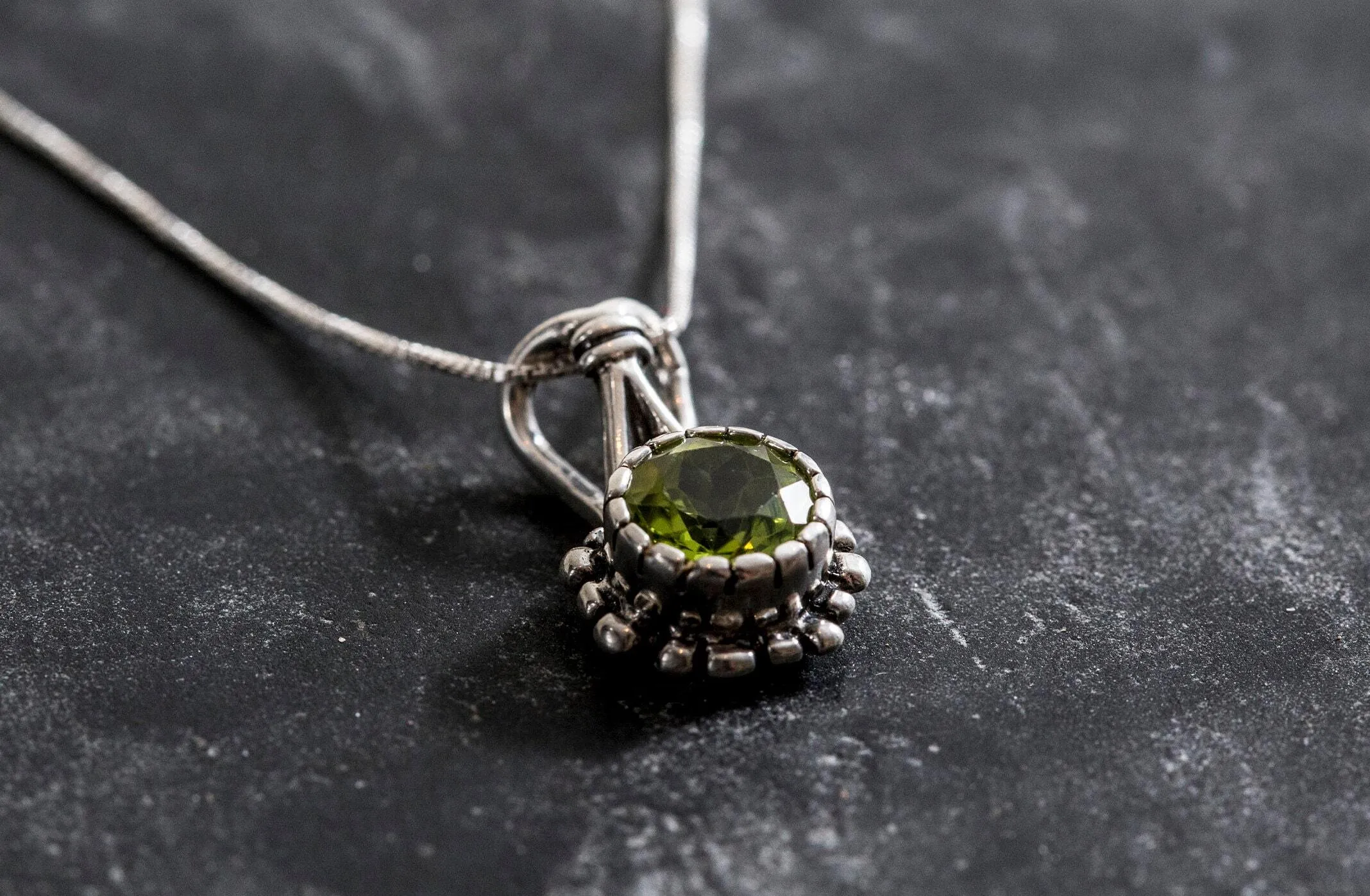 Peridot Necklace - Round Dainty Pendant - Real Peridot Necklace