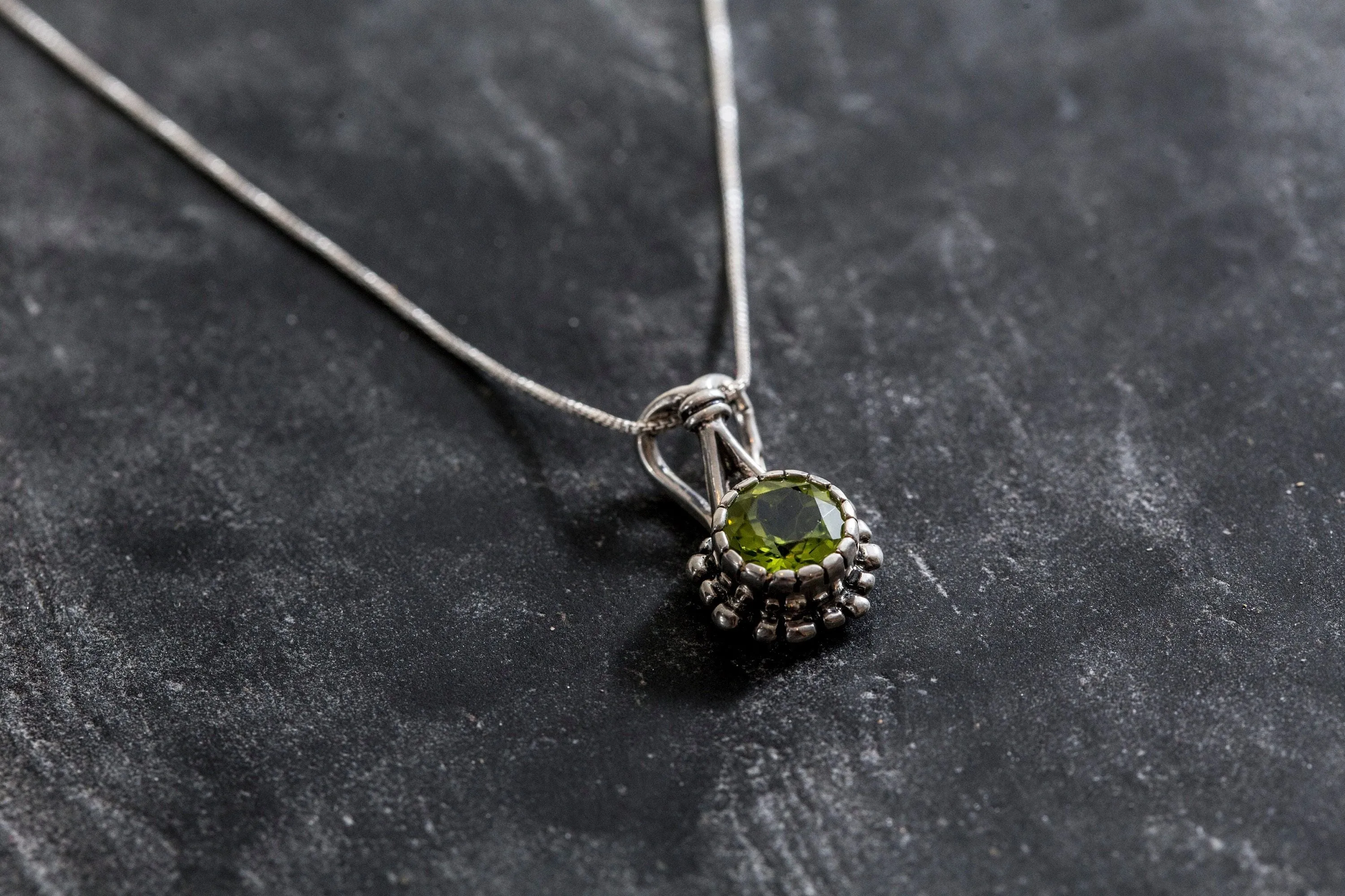 Peridot Necklace - Round Dainty Pendant - Real Peridot Necklace