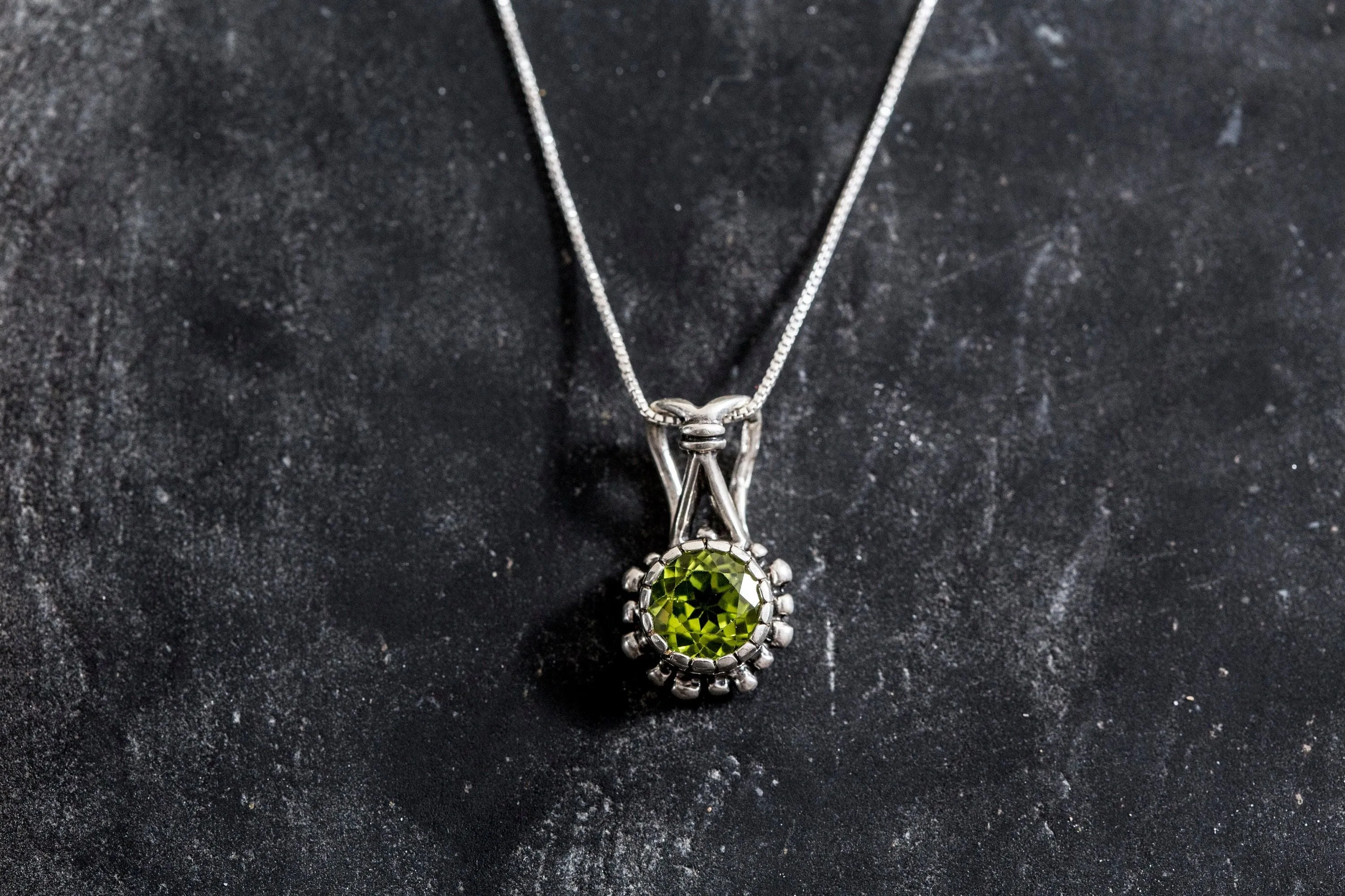 Peridot Necklace - Round Dainty Pendant - Real Peridot Necklace