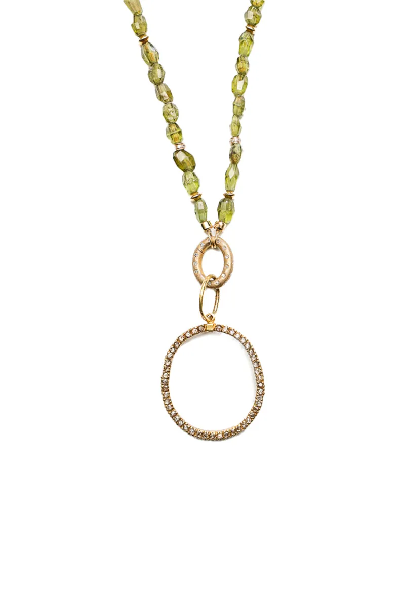 Peridot Necklace w/Matte Gold & Diamond Oval Clasp