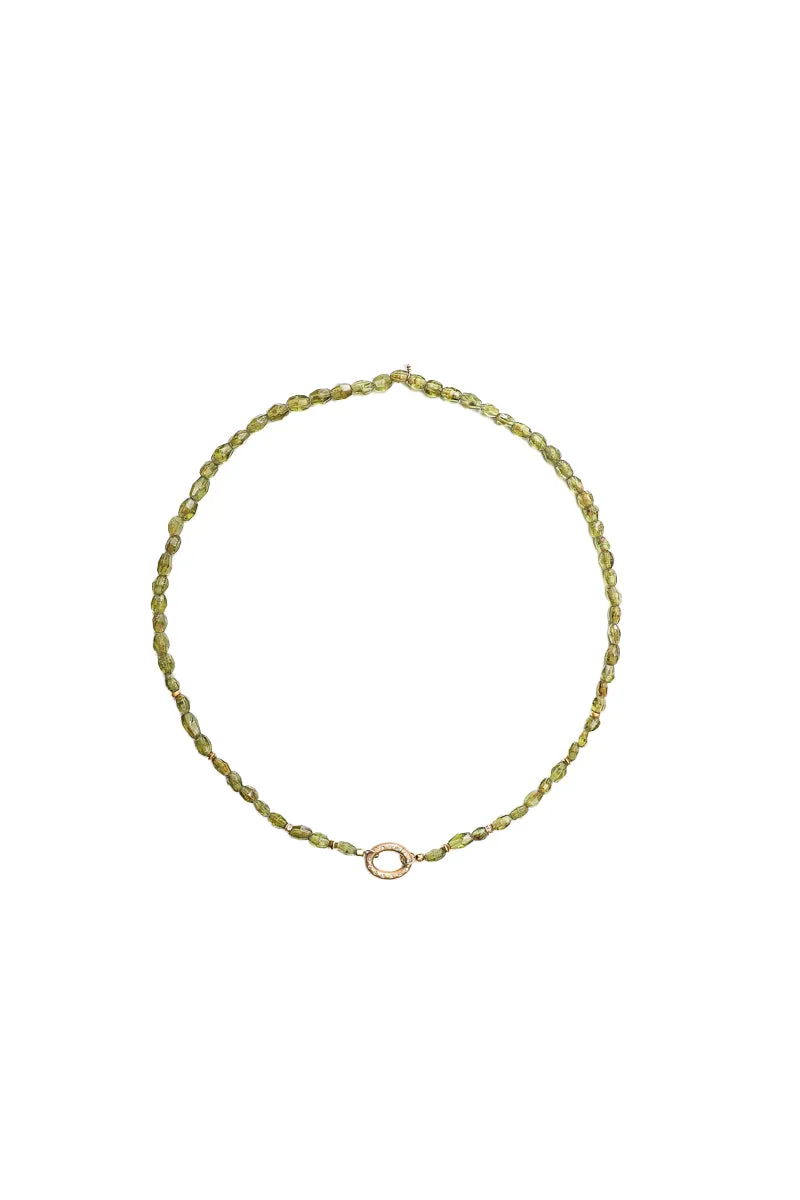 Peridot Necklace w/Matte Gold & Diamond Oval Clasp