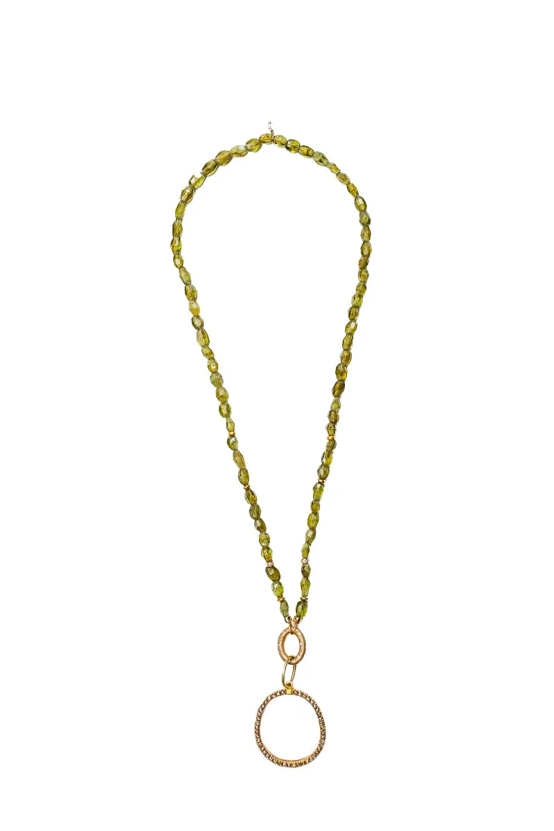 Peridot Necklace w/Matte Gold & Diamond Oval Clasp