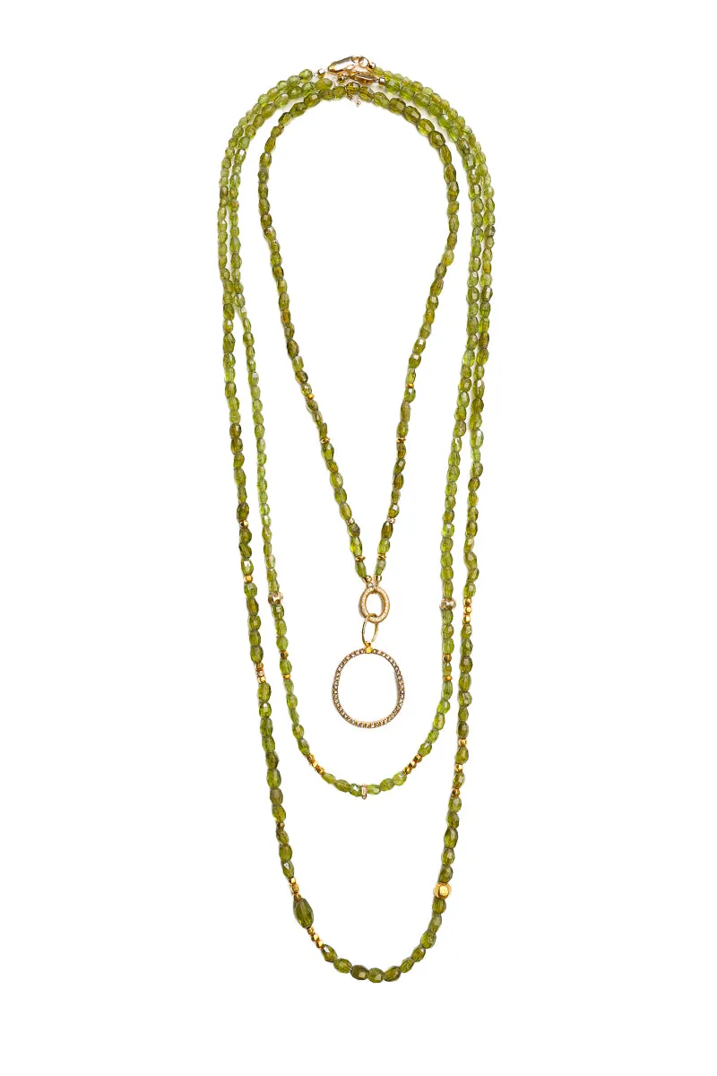 Peridot Necklace w/Matte Gold & Diamond Oval Clasp