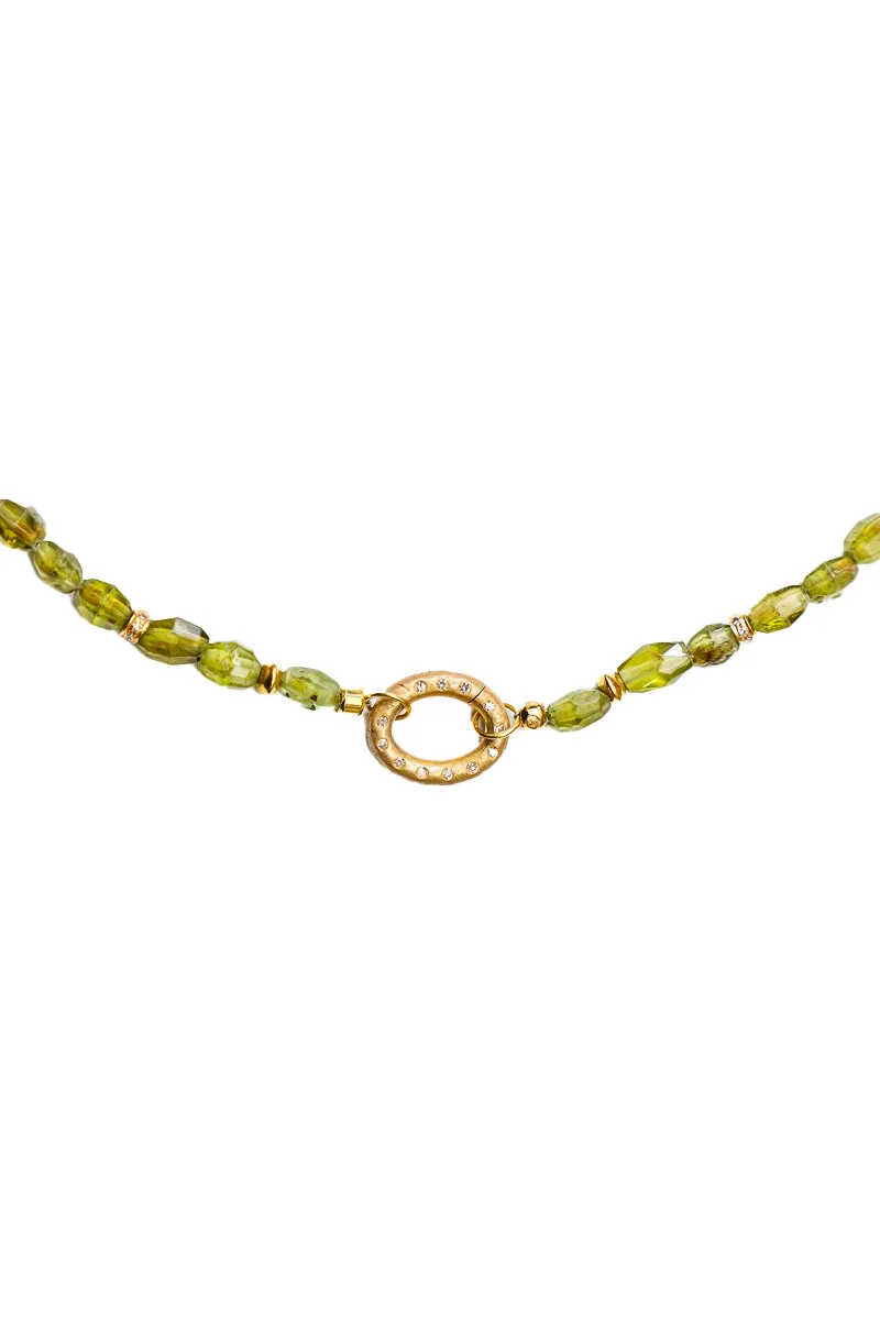 Peridot Necklace w/Matte Gold & Diamond Oval Clasp