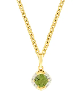 Peridot Pendant - 10ct Yellow Gold Peridot & Diamond Pendant - 788049