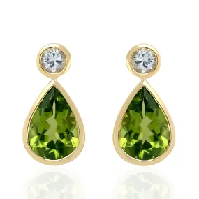 Peridot Stud Earrings 18k Yellow Gold Sapphire Jewelry Gift