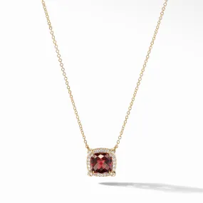 Petite Châtelaine® Pavé Bezel Pendant Necklace in 18K Yellow Gold with Garnet