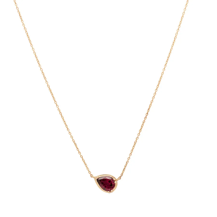 Petite Pear Luna Necklace - Yellow Gold & Garnet