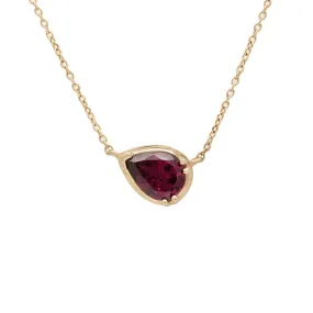 Petite Pear Luna Necklace - Yellow Gold & Garnet