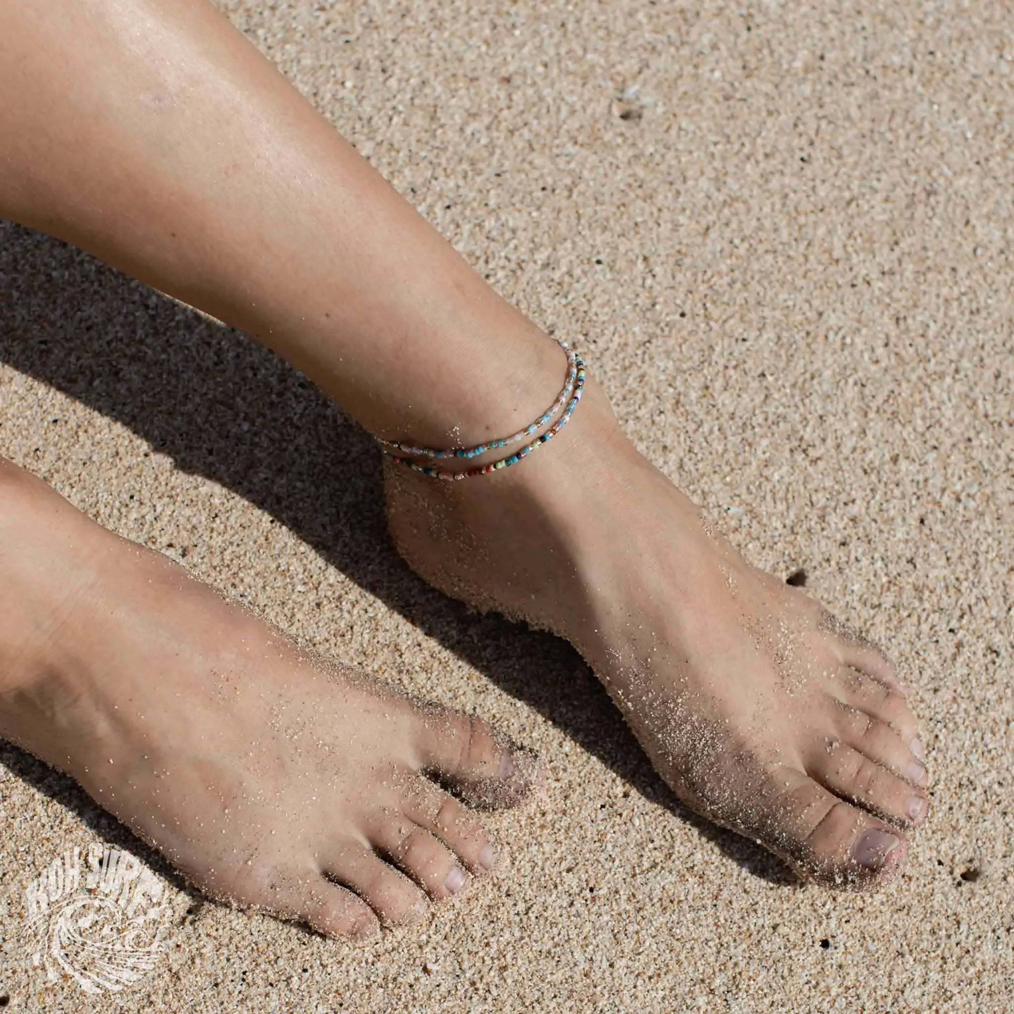 Pineapple Island -  Alila Dainty Beaded Anklet, Beach Anklet by Koh Surf: Black & Gold