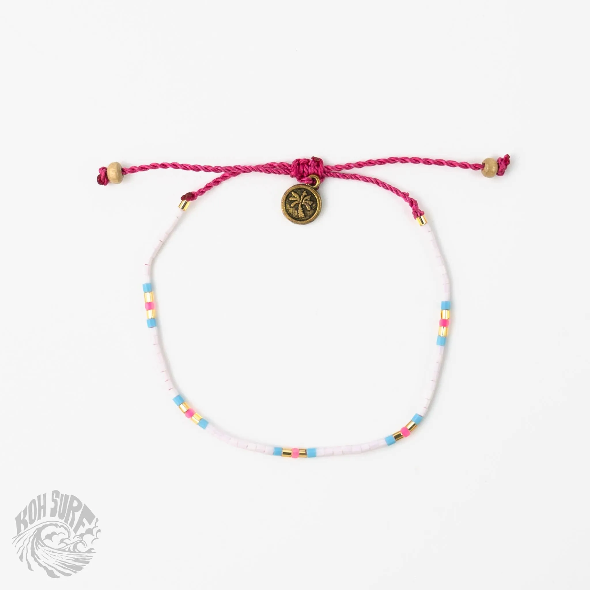 Pineapple Island -  Alila Dainty Beaded Anklet, Beach Anklet by Koh Surf: Cream & Blue