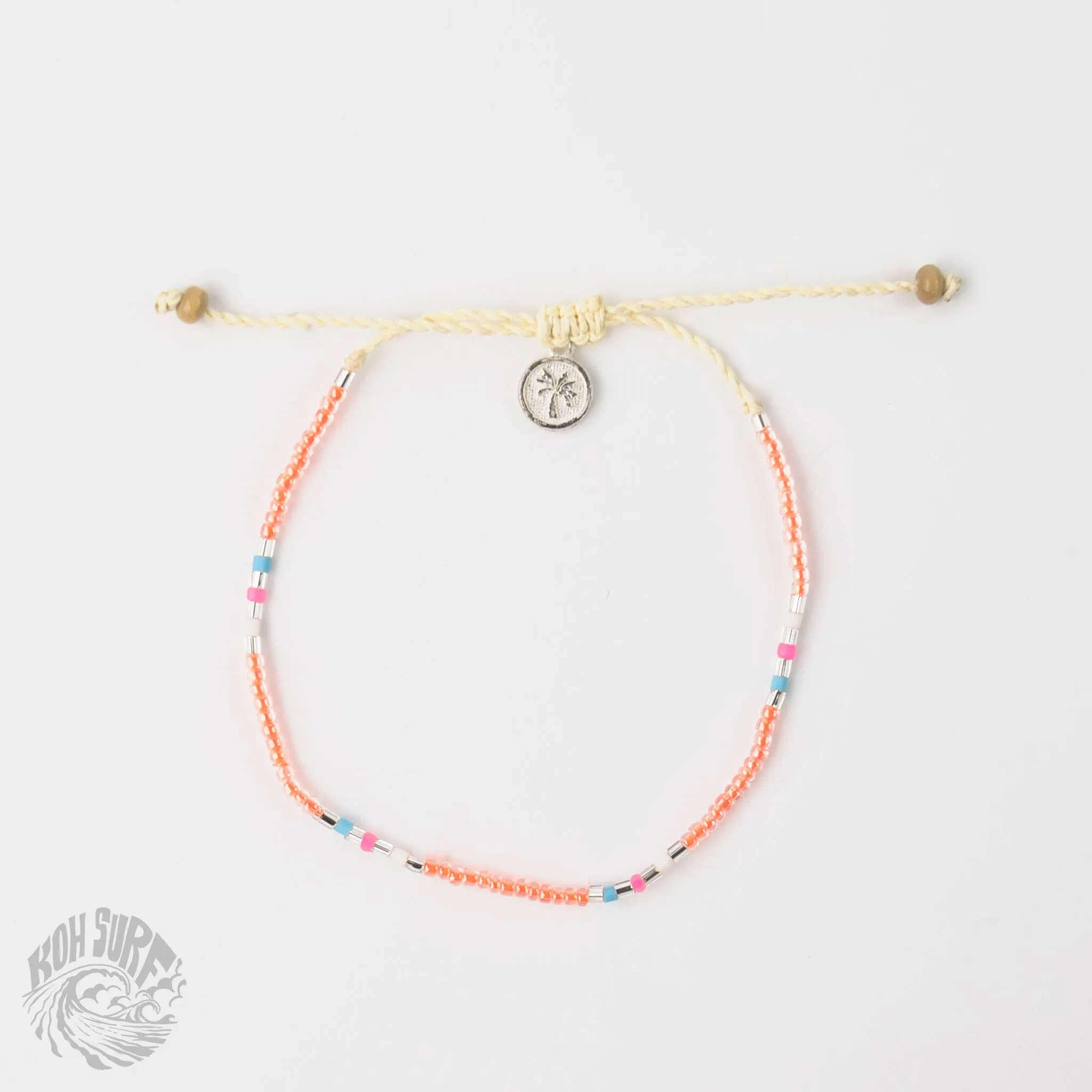 Pineapple Island -  Alila Dainty Beaded Anklet, Beach Anklet by Koh Surf: Cream & Blue