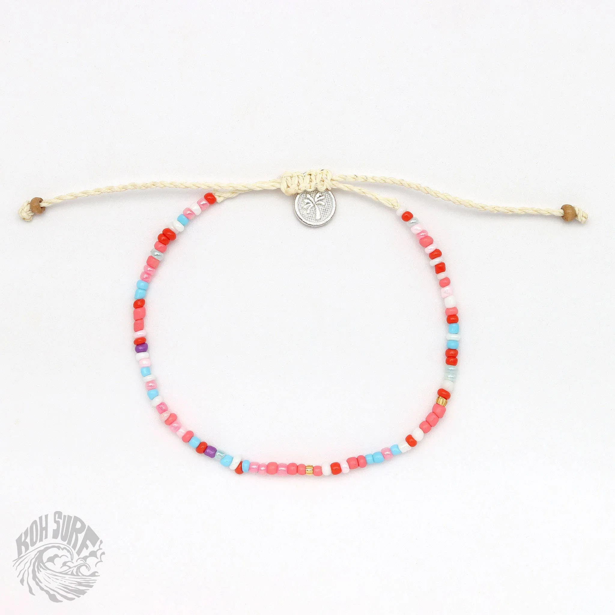 Pineapple Island -  Alila Dainty Beaded Anklet, Beach Anklet by Koh Surf: Cream & Blue