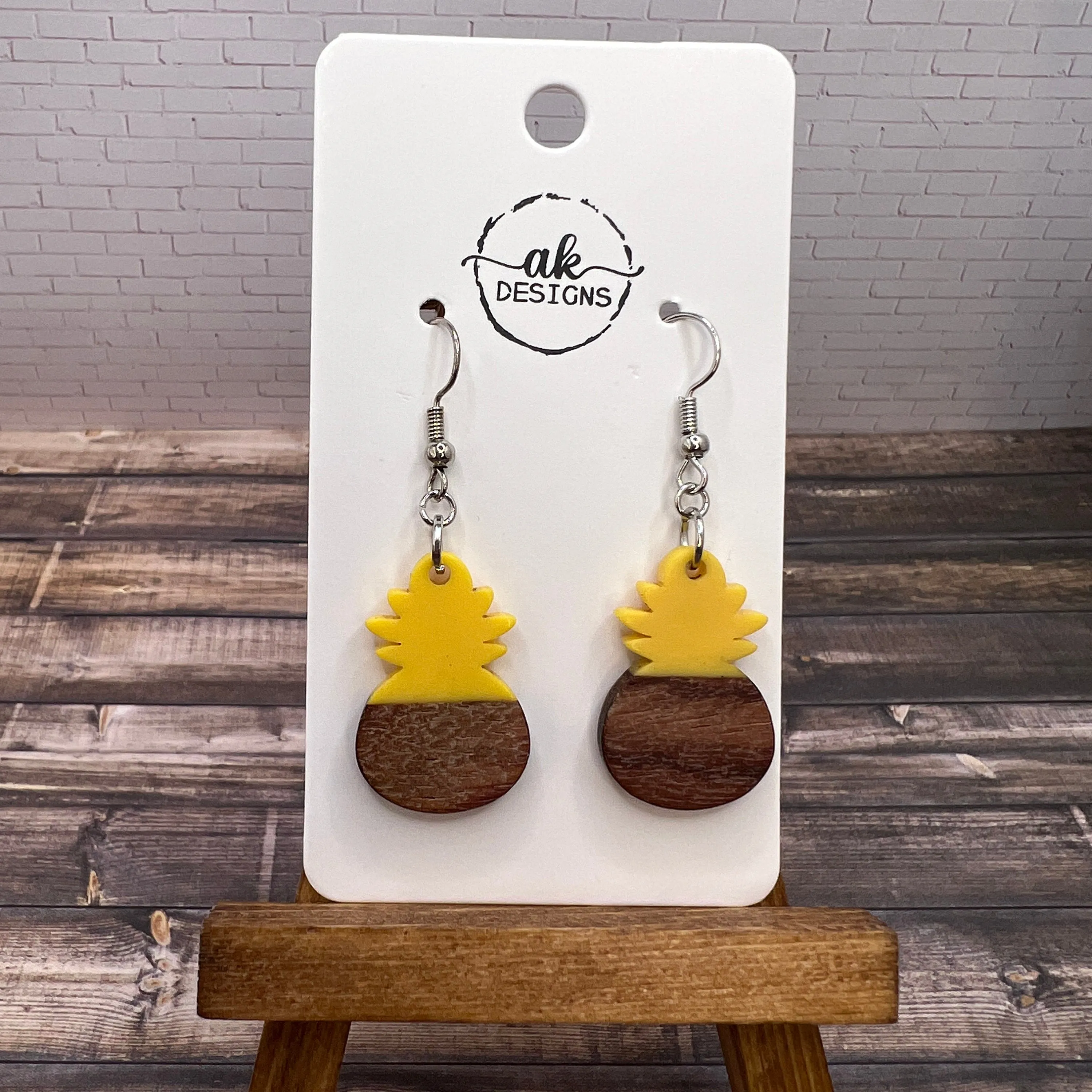 Pineapple Resin Wood  Earrings Hypoallergenic Yellow Teal Blue Peach - Clearance